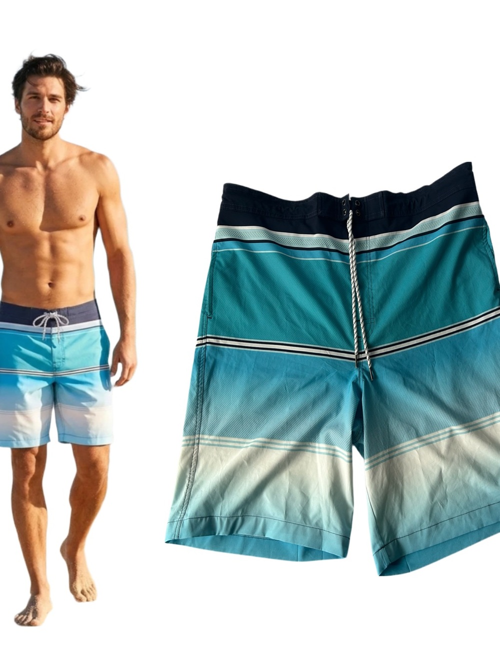 Sonoma Teal to Light Blue Ombre Swim Board Shorts